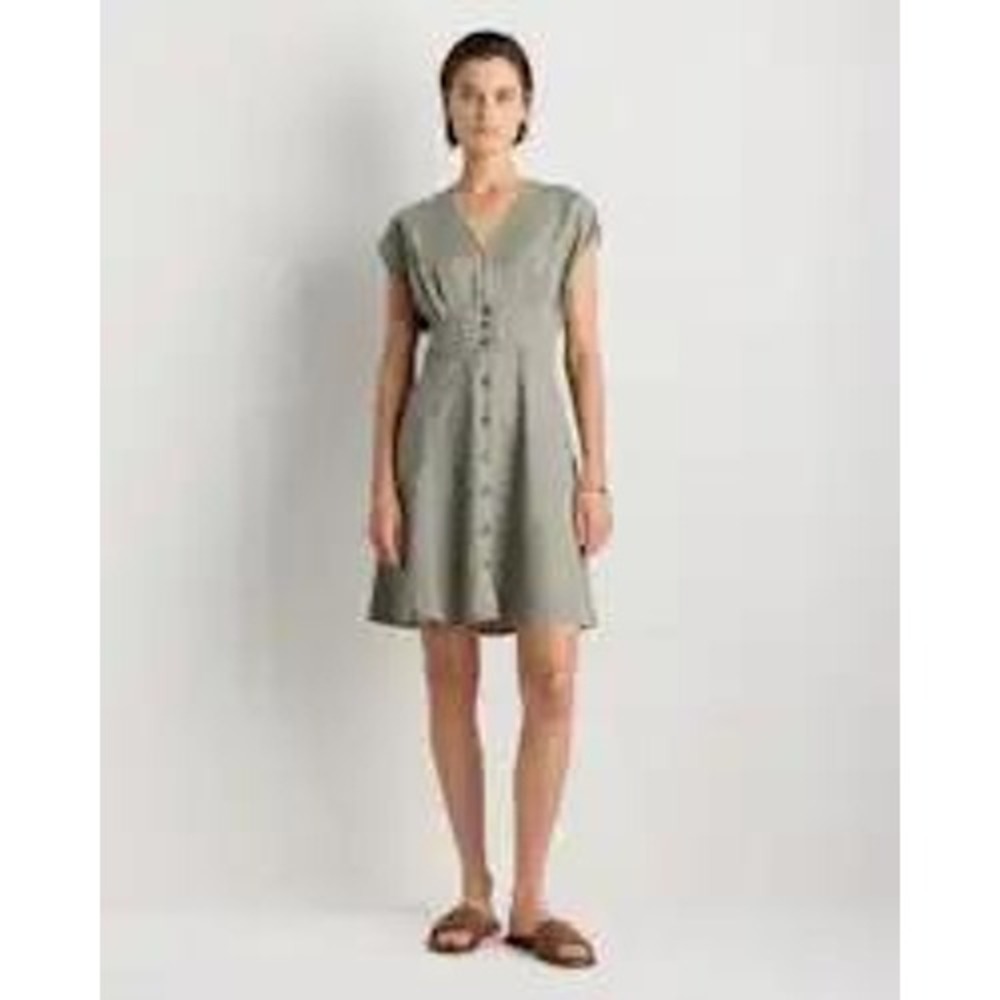 Quince Tencel Short Sleeve Mini Dress Olive Green Size Medium New With Tags - Picture 2 of 10